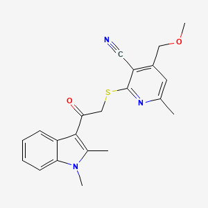 molecular formula C21H21N3O2S B4874656 2-{[2-(1,2-dimethyl-1H-indol-3-yl)-2-oxoethyl]thio}-4-(methoxymethyl)-6-methylnicotinonitrile 