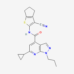 molecular formula C21H21N5OS B4874698 N-(3-cyano-5,6-dihydro-4H-cyclopenta[b]thien-2-yl)-6-cyclopropyl-1-propyl-1H-pyrazolo[3,4-b]pyridine-4-carboxamide 