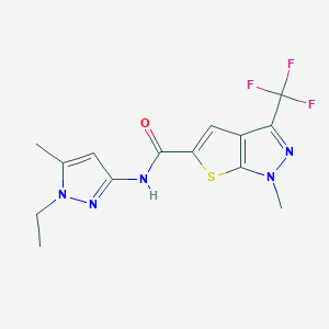 molecular formula C14H14F3N5OS B4874880 N-(1-ethyl-5-methyl-1H-pyrazol-3-yl)-1-methyl-3-(trifluoromethyl)-1H-thieno[2,3-c]pyrazole-5-carboxamide 