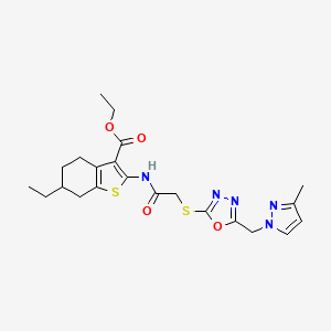 ethyl 6-ethyl-2-{[({5-[(3-methyl-1H-pyrazol-1-yl)methyl]-1,3,4-oxadiazol-2-yl}thio)acetyl]amino}-4,5,6,7-tetrahydro-1-benzothiophene-3-carboxylate