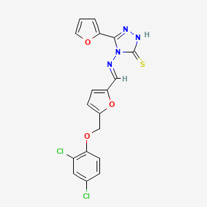 4-[((E)-1-{5-[(2,4-DICHLOROPHENOXY)METHYL]-2-FURYL}METHYLIDENE)AMINO]-5-(2-FURYL)-4H-1,2,4-TRIAZOL-3-YLHYDROSULFIDE