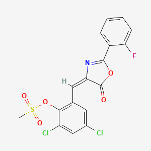 2,4-dichloro-6-{[2-(2-fluorophenyl)-5-oxo-1,3-oxazol-4(5H)-ylidene]methyl}phenyl methanesulfonate