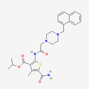molecular formula C27H32N4O4S B4876325 isopropyl 5-(aminocarbonyl)-4-methyl-2-({[4-(1-naphthylmethyl)-1-piperazinyl]acetyl}amino)-3-thiophenecarboxylate 