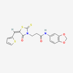 molecular formula C18H14N2O4S3 B4876386 N-1,3-benzodioxol-5-yl-3-[4-oxo-5-(2-thienylmethylene)-2-thioxo-1,3-thiazolidin-3-yl]propanamide 