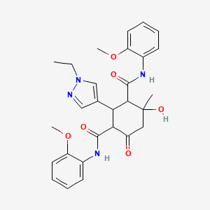molecular formula C28H32N4O6 B4876414 2-(1-ethyl-1H-pyrazol-4-yl)-4-hydroxy-N,N'-bis(2-methoxyphenyl)-4-methyl-6-oxo-1,3-cyclohexanedicarboxamide 