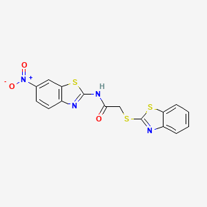 molecular formula C16H10N4O3S3 B4876512 2-(1,3-benzothiazol-2-ylthio)-N-(6-nitro-1,3-benzothiazol-2-yl)acetamide 