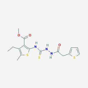 molecular formula C16H19N3O3S3 B4876697 methyl 4-ethyl-5-methyl-2-({[2-(2-thienylacetyl)hydrazino]carbonothioyl}amino)-3-thiophenecarboxylate 