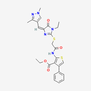 ethyl 2-{[({4-[(1,3-dimethyl-1H-pyrazol-4-yl)methylene]-1-ethyl-5-oxo-4,5-dihydro-1H-imidazol-2-yl}thio)acetyl]amino}-4-phenyl-3-thiophenecarboxylate