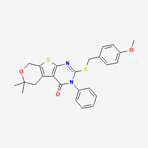 molecular formula C25H24N2O3S2 B4876918 2-[(4-methoxybenzyl)thio]-6,6-dimethyl-3-phenyl-3,5,6,8-tetrahydro-4H-pyrano[4',3':4,5]thieno[2,3-d]pyrimidin-4-one 