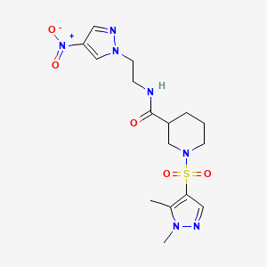 molecular formula C16H23N7O5S B4877032 1-[(1,5-dimethyl-1H-pyrazol-4-yl)sulfonyl]-N-[2-(4-nitro-1H-pyrazol-1-yl)ethyl]-3-piperidinecarboxamide 