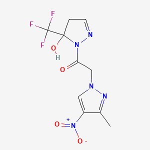molecular formula C10H10F3N5O4 B4877040 1-[(3-methyl-4-nitro-1H-pyrazol-1-yl)acetyl]-5-(trifluoromethyl)-4,5-dihydro-1H-pyrazol-5-ol 