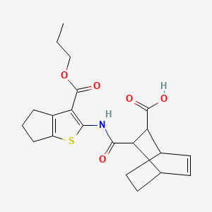 molecular formula C21H25NO5S B4877110 3-({[3-(propoxycarbonyl)-5,6-dihydro-4H-cyclopenta[b]thien-2-yl]amino}carbonyl)bicyclo[2.2.2]oct-5-ene-2-carboxylic acid 