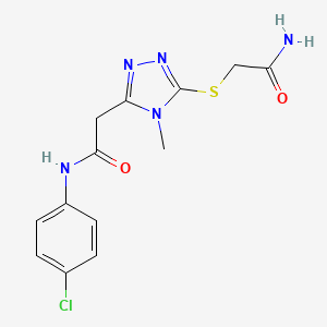molecular formula C13H14ClN5O2S B4877134 2-{5-[(2-amino-2-oxoethyl)thio]-4-methyl-4H-1,2,4-triazol-3-yl}-N-(4-chlorophenyl)acetamide 
