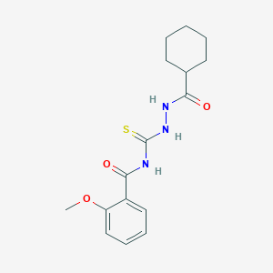 molecular formula C16H21N3O3S B4877169 N-{[2-(cyclohexylcarbonyl)hydrazino]carbonothioyl}-2-methoxybenzamide 