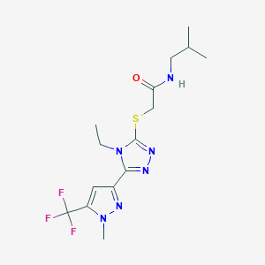 molecular formula C15H21F3N6OS B4877190 2-({4-ethyl-5-[1-methyl-5-(trifluoromethyl)-1H-pyrazol-3-yl]-4H-1,2,4-triazol-3-yl}thio)-N-isobutylacetamide 