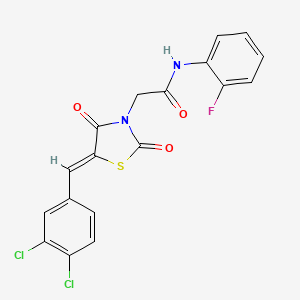 molecular formula C18H11Cl2FN2O3S B4877387 2-[5-(3,4-dichlorobenzylidene)-2,4-dioxo-1,3-thiazolidin-3-yl]-N-(2-fluorophenyl)acetamide 