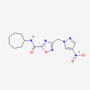 molecular formula C14H18N6O4 B4877504 N-cycloheptyl-3-[(4-nitro-1H-pyrazol-1-yl)methyl]-1,2,4-oxadiazole-5-carboxamide 