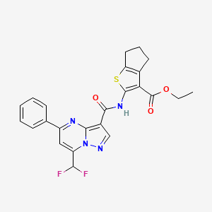 molecular formula C24H20F2N4O3S B4877512 ethyl 2-({[7-(difluoromethyl)-5-phenylpyrazolo[1,5-a]pyrimidin-3-yl]carbonyl}amino)-5,6-dihydro-4H-cyclopenta[b]thiophene-3-carboxylate 
