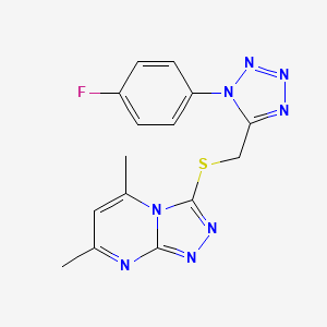 molecular formula C15H13FN8S B4877582 3-({[1-(4-fluorophenyl)-1H-tetrazol-5-yl]methyl}thio)-5,7-dimethyl[1,2,4]triazolo[4,3-a]pyrimidine 