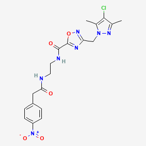 molecular formula C19H20ClN7O5 B4877749 3-[(4-chloro-3,5-dimethyl-1H-pyrazol-1-yl)methyl]-N-(2-{[(4-nitrophenyl)acetyl]amino}ethyl)-1,2,4-oxadiazole-5-carboxamide 
