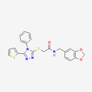 molecular formula C22H18N4O3S2 B4877768 N-(1,3-benzodioxol-5-ylmethyl)-2-{[4-phenyl-5-(2-thienyl)-4H-1,2,4-triazol-3-yl]thio}acetamide 