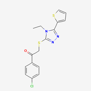 molecular formula C16H14ClN3OS2 B4877794 1-(4-chlorophenyl)-2-{[4-ethyl-5-(2-thienyl)-4H-1,2,4-triazol-3-yl]thio}ethanone 