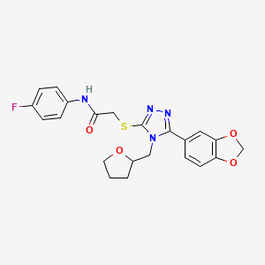 molecular formula C22H21FN4O4S B4877876 2-{[5-(1,3-benzodioxol-5-yl)-4-(tetrahydro-2-furanylmethyl)-4H-1,2,4-triazol-3-yl]thio}-N-(4-fluorophenyl)acetamide 