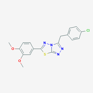 molecular formula C18H15ClN4O2S B487811 3-(4-Chlorobenzyl)-6-(3,4-dimethoxyphenyl)[1,2,4]triazolo[3,4-b][1,3,4]thiadiazole CAS No. 794549-94-3