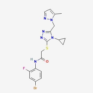 molecular formula C18H18BrFN6OS B4878166 N-(4-bromo-2-fluorophenyl)-2-({4-cyclopropyl-5-[(5-methyl-1H-pyrazol-1-yl)methyl]-4H-1,2,4-triazol-3-yl}thio)acetamide 