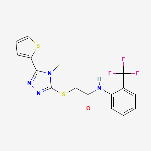 molecular formula C16H13F3N4OS2 B4878196 2-{[4-methyl-5-(2-thienyl)-4H-1,2,4-triazol-3-yl]thio}-N-[2-(trifluoromethyl)phenyl]acetamide 