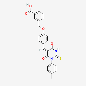 molecular formula C26H20N2O5S B4878316 3-[(4-{[1-(4-methylphenyl)-4,6-dioxo-2-thioxotetrahydro-5(2H)-pyrimidinylidene]methyl}phenoxy)methyl]benzoic acid 