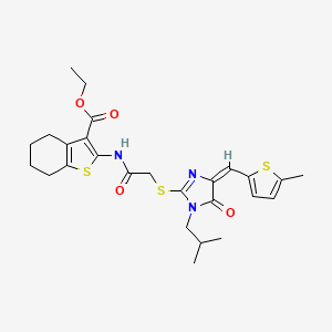molecular formula C26H31N3O4S3 B4878441 ethyl 2-{[({1-isobutyl-4-[(5-methyl-2-thienyl)methylene]-5-oxo-4,5-dihydro-1H-imidazol-2-yl}thio)acetyl]amino}-4,5,6,7-tetrahydro-1-benzothiophene-3-carboxylate 