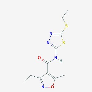 molecular formula C11H14N4O2S2 B4878484 3-ethyl-N-[5-(ethylthio)-1,3,4-thiadiazol-2-yl]-5-methyl-4-isoxazolecarboxamide 
