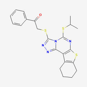 molecular formula C22H22N4OS3 B4878582 2-{[5-(isopropylthio)-8,9,10,11-tetrahydro[1]benzothieno[3,2-e][1,2,4]triazolo[4,3-c]pyrimidin-3-yl]thio}-1-phenylethanone 