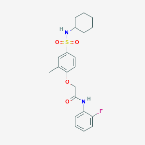 molecular formula C21H25FN2O4S B4878652 2-{4-[(cyclohexylamino)sulfonyl]-2-methylphenoxy}-N-(2-fluorophenyl)acetamide 