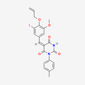 molecular formula C22H19IN2O5 B4878735 5-[4-(allyloxy)-3-iodo-5-methoxybenzylidene]-1-(4-methylphenyl)-2,4,6(1H,3H,5H)-pyrimidinetrione 