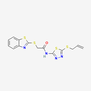 molecular formula C14H12N4OS4 B4878763 N-[5-(allylthio)-1,3,4-thiadiazol-2-yl]-2-(1,3-benzothiazol-2-ylthio)acetamide 