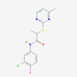 molecular formula C14H13ClFN3OS B4878889 N-(3-chloro-4-fluorophenyl)-2-[(4-methyl-2-pyrimidinyl)thio]propanamide 