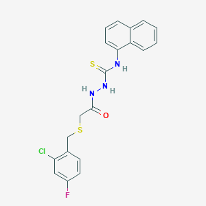 molecular formula C20H17ClFN3OS2 B4878904 2-{[(2-chloro-4-fluorobenzyl)thio]acetyl}-N-1-naphthylhydrazinecarbothioamide 