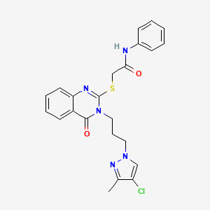 molecular formula C23H22ClN5O2S B4878931 2-({3-[3-(4-chloro-3-methyl-1H-pyrazol-1-yl)propyl]-4-oxo-3,4-dihydro-2-quinazolinyl}thio)-N-phenylacetamide 