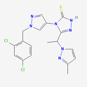 molecular formula C18H17Cl2N7S B4878932 4-[1-(2,4-dichlorobenzyl)-1H-pyrazol-4-yl]-5-[1-(3-methyl-1H-pyrazol-1-yl)ethyl]-4H-1,2,4-triazole-3-thiol 