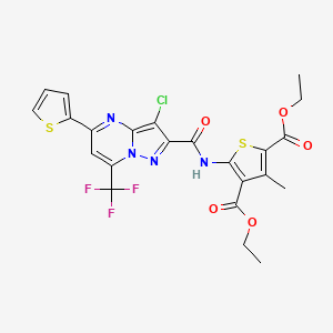 molecular formula C23H18ClF3N4O5S2 B4879165 diethyl 5-({[3-chloro-5-(2-thienyl)-7-(trifluoromethyl)pyrazolo[1,5-a]pyrimidin-2-yl]carbonyl}amino)-3-methyl-2,4-thiophenedicarboxylate 