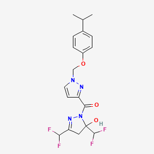 molecular formula C19H20F4N4O3 B4879369 3,5-bis(difluoromethyl)-1-({1-[(4-isopropylphenoxy)methyl]-1H-pyrazol-3-yl}carbonyl)-4,5-dihydro-1H-pyrazol-5-ol 