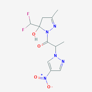 molecular formula C11H13F2N5O4 B4879487 5-(difluoromethyl)-3-methyl-1-[2-(4-nitro-1H-pyrazol-1-yl)propanoyl]-4,5-dihydro-1H-pyrazol-5-ol 