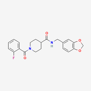 molecular formula C21H21FN2O4 B4879641 N-(1,3-benzodioxol-5-ylmethyl)-1-(2-fluorobenzoyl)-4-piperidinecarboxamide 