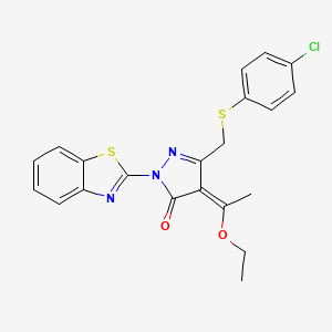molecular formula C21H18ClN3O2S2 B4879725 2-(1,3-benzothiazol-2-yl)-5-{[(4-chlorophenyl)thio]methyl}-4-(1-ethoxyethylidene)-2,4-dihydro-3H-pyrazol-3-one 