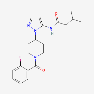 molecular formula C20H25FN4O2 B4879837 N-{1-[1-(2-fluorobenzoyl)-4-piperidinyl]-1H-pyrazol-5-yl}-3-methylbutanamide 