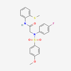 molecular formula C22H21FN2O4S2 B4879913 N~2~-(4-fluorophenyl)-N~2~-[(4-methoxyphenyl)sulfonyl]-N~1~-[2-(methylthio)phenyl]glycinamide 