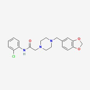 molecular formula C20H22ClN3O3 B4879973 2-[4-(1,3-benzodioxol-5-ylmethyl)-1-piperazinyl]-N-(2-chlorophenyl)acetamide 