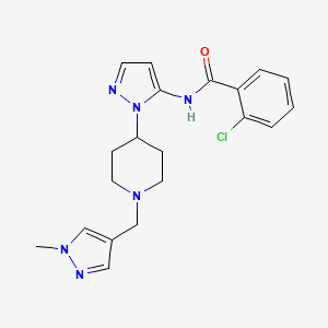 molecular formula C20H23ClN6O B4880180 2-chloro-N-(1-{1-[(1-methyl-1H-pyrazol-4-yl)methyl]-4-piperidinyl}-1H-pyrazol-5-yl)benzamide 